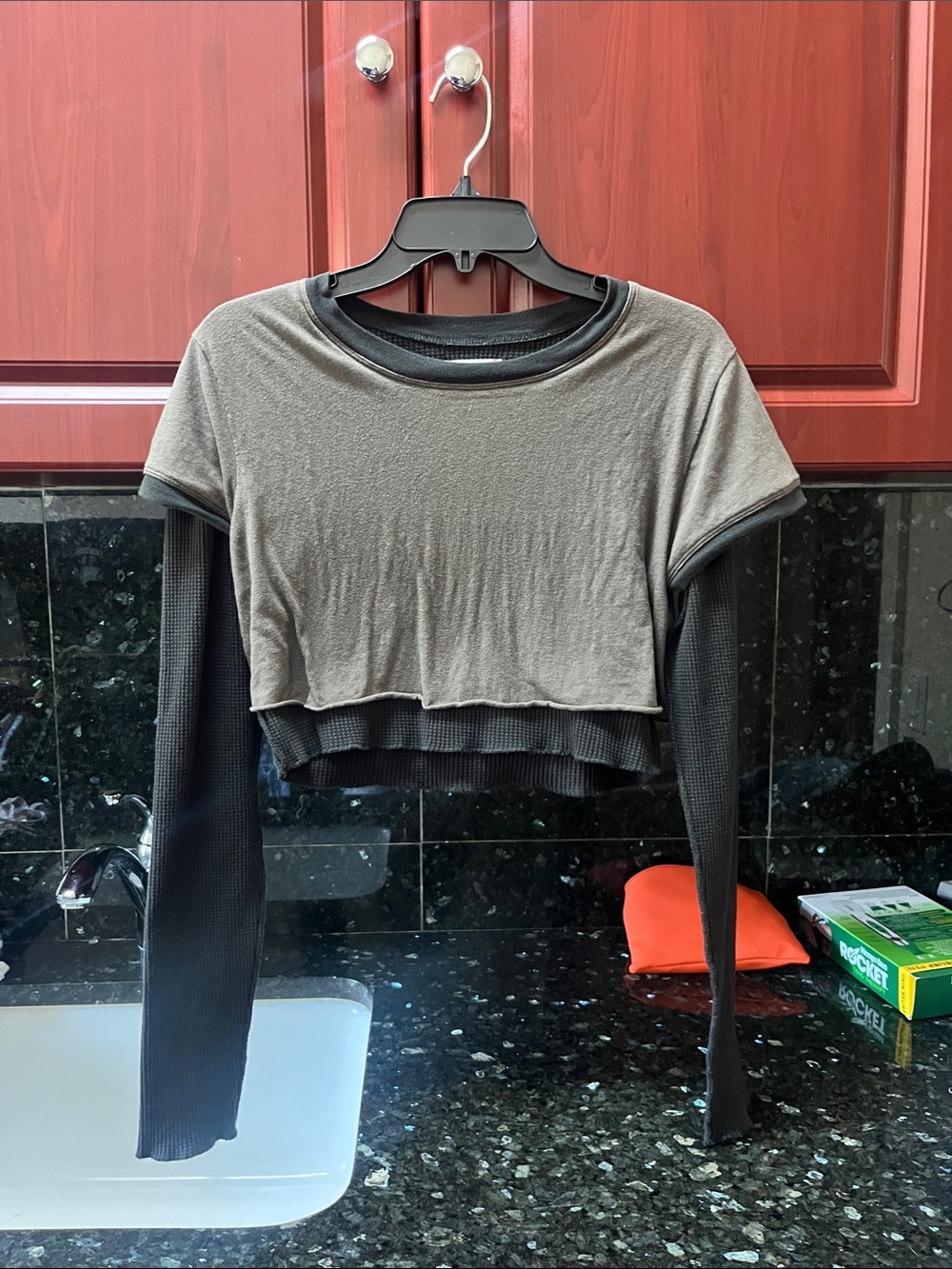 BDG Two-Layer Cropped Top in Gray & Black